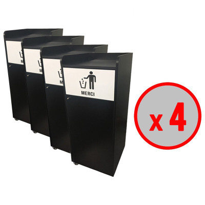 Lot de 4 Poubelles snack en bois noir 100L Lot de 4 Poubelles snack en bois noir 100L