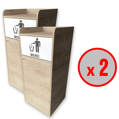 Lot de 2 Poubelles snack en bois chêne clair 100L Lot de 2 Poubelles snack en bois chêne clair 100L