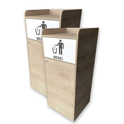 Lot de 2 Poubelles snack en bois chêne clair 100L Lot de 2 Poubelles snack en bois chêne clair 100L