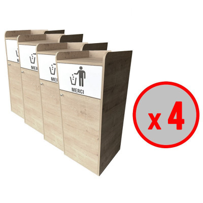 Lot de 4 Poubelles snack en bois chêne clair 100L Lot de 4 Poubelles snack en bois chêne clair 100L
