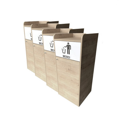 Lot de 4 Poubelles snack en bois chêne clair 100L Lot de 4 Poubelles snack en bois chêne clair 100L