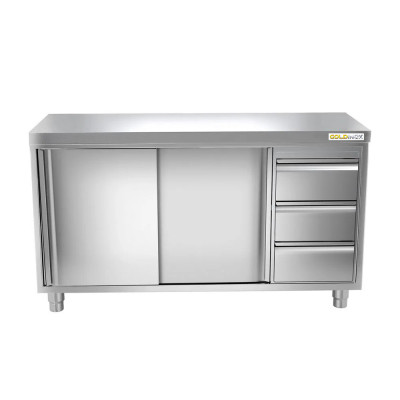 Meuble bas inox 1600 x 700 mm avec 3 tiroirs droit PREMIUM / GOLDINOX Meuble bas inox 1600 x 700 mm avec 3 tiroirs droit PREMIUM / GOLDINOX