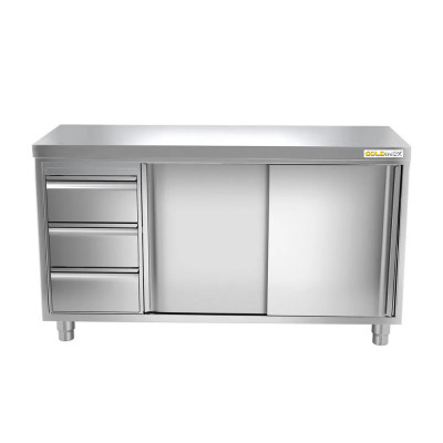 Meuble bas inox 2000 x 700 mm avec 3 tiroirs gauche PREMIUM / GOLDINOX Meuble bas inox 2000 x 700 mm avec 3 tiroirs gauche PREMIUM / GOLDINOX
