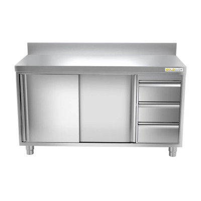 Meuble bas inox 2000 x 700 mm adossée avec 3 tiroirs droit PREMIUM / GOLDINOX Meuble bas inox 2000 x 700 mm adossée avec 3 tiroirs droit PREMIUM / GOLDINOX