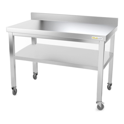 Table inox 1200 x 500 mm adossée sur roulettes / GOLDINOX Table inox 1200 x 500 mm adossée sur roulettes / GOLDINOX