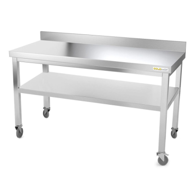 Table inox 1400 x 500 mm adossée sur roulettes / GOLDINOX Table inox 1400 x 500 mm adossée sur roulettes / GOLDINOX