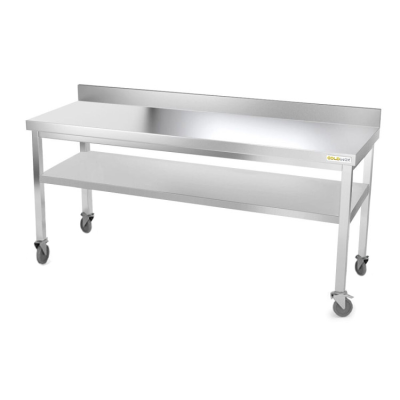 Table inox 2000 x 500 mm adossée sur roulettes / GOLDINOX Table inox 2000 x 500 mm adossée sur roulettes / GOLDINOX