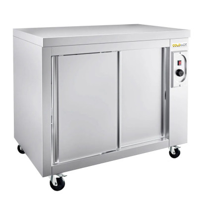 Meuble bas inox chauffant 1000 x 600 mm sur roulettes PREMIUM / GOLDINOX