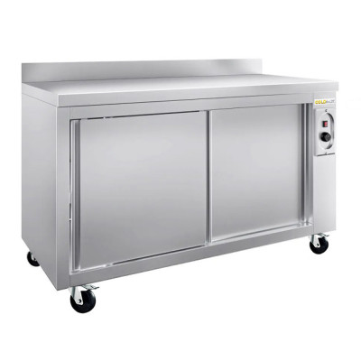 Meuble bas inox chauffant 1600 x 600 mm adossé sur roulettes PREMIUM / GOLDINOX Meuble bas inox chauffant 1600 x 600 mm adossé sur roulettes PREMIUM / GOLDINOX