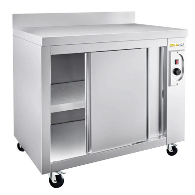 Meuble bas inox chauffant 1000 x 700 mm adossé sur roulettes PREMIUM / GOLDINOX Meuble bas inox chauffant 1000 x 700 mm adossé sur roulettes PREMIUM / GOLDINOX