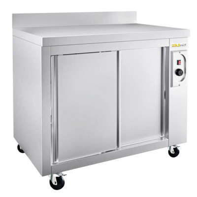 Meuble bas inox chauffant 1000 x 700 mm adossé sur roulettes PREMIUM / GOLDINOX Meuble bas inox chauffant 1000 x 700 mm adossé sur roulettes PREMIUM / GOLDINOX