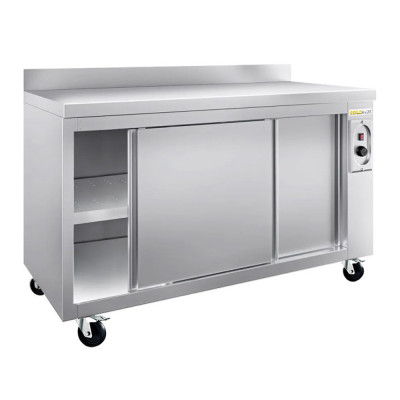 Meuble bas inox chauffant 1400 x 700 mm adossé sur roulettes PREMIUM / GOLDINOX Meuble bas inox chauffant 1400 x 700 mm adossé sur roulettes PREMIUM / GOLDINOX