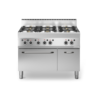 Cuisinière à gaz 6 brûleurs (25,8 kW) sur four gaz (5 kW) PREMIUM / GOLDINOX