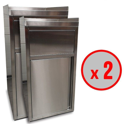 Lot de 2 poubelles snack en inox avec bac plastique (560 x 530 x 1230 mm) / GOLDINOX