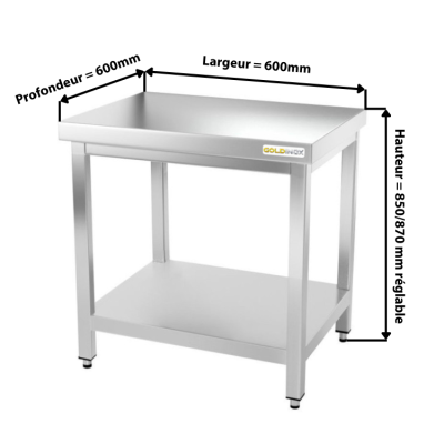 Table de travail en inox 600 x 600 mm PREMIUM / GOLDINOX
