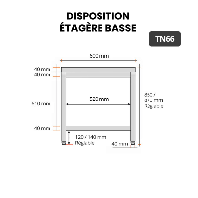 Table de travail en inox 600 x 600 mm PREMIUM / GOLDINOX