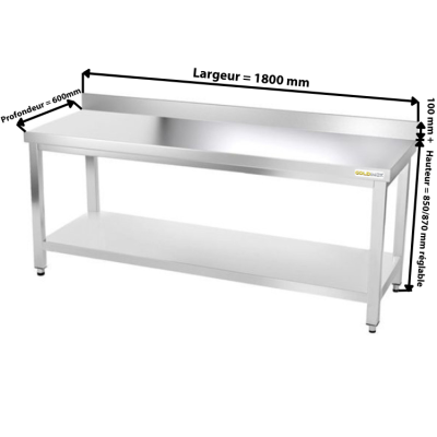 Table inox 1800 x 600 mm adossée PREMIUM / GOLDINOX