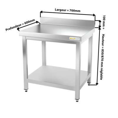 Table inox 700 x 600 mm adossée PREMIUM / GOLDINOX