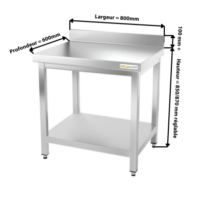 Table inox 800 x 600 mm adossée PREMIUM / GOLDINOX