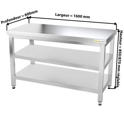 Table inox 1600 x 600 mm avec 2 étagères / GOLDINOX