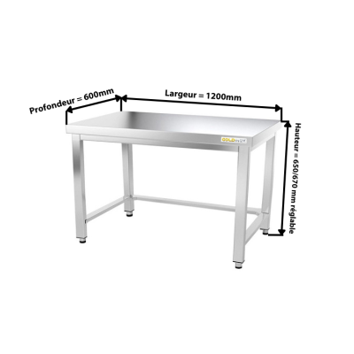 Table inox soubassement 1200 x 600 mm avec renfort / GOLDINOX 