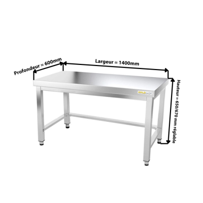 Table inox soubassement 1400 x 600 mm avec renfort / GOLDINOX 