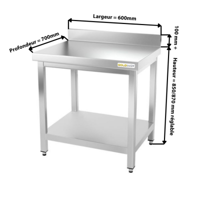 Table inox 600 x 700 mm adossée PREMIUM / GOLDINOX 