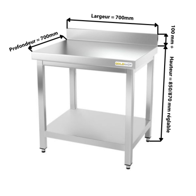 Table inox 700 x 700 mm adossée PREMIUM / GOLDINOX 
