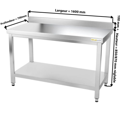 Table inox 1600 x 700 mm adossée PREMIUM / GOLDINOX 