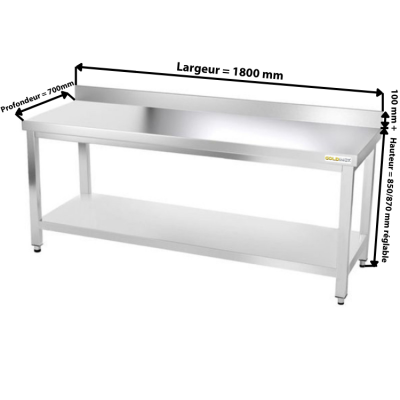 Table inox 1800 x 700 mm adossée PREMIUM / GOLDINOX 