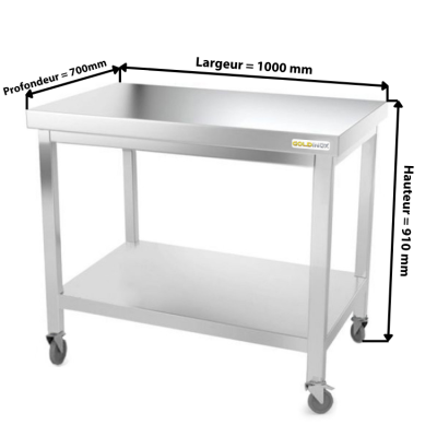 Table inox 1000 x 700 mm sur roulettes / GOLDINOX 