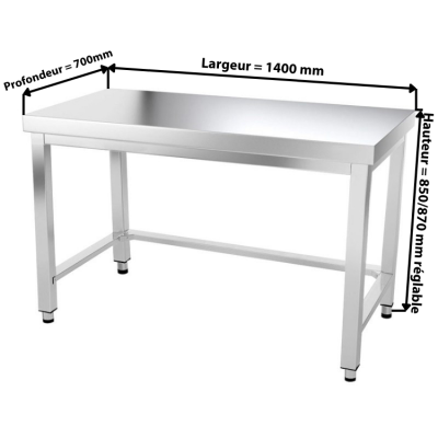 Table inox 1400 x 700 mm avec renfort / GOLDINOX