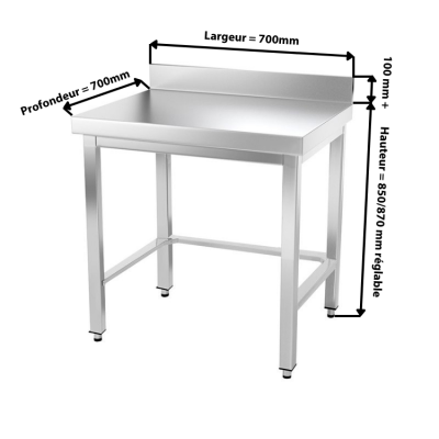 Table inox 700 x 700 mm adossée avec renfort / GOLDINOX