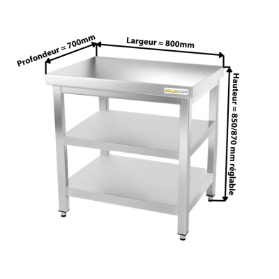 Table inox 800 x 700 mm avec 2 étagères / GOLDINOX