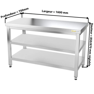 Table inox 1600 x 700 mm avec 2 étagères / GOLDINOX