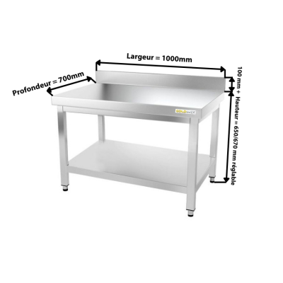 Table inox soubassement 1000 x 700 mm adossée / GOLDINOX 