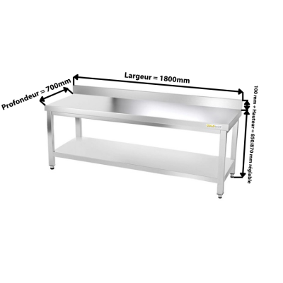Table inox soubassement 1800 x 700 mm adossée / GOLDINOX 