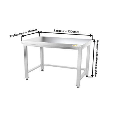 Table inox soubassement 1200 x 700 mm avec renfort / GOLDINOX 