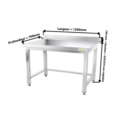 Table inox soubassement 1200 x 700 mm adossée avec renfort / GOLDINOX 