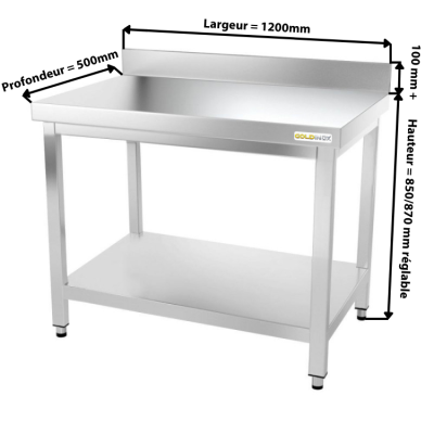 Table inox 1200 x 500 mm adossée / GOLDINOX