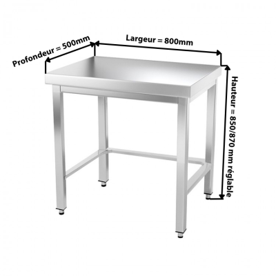 Table inox 800 x 500 mm avec renfort / GOLDINOX