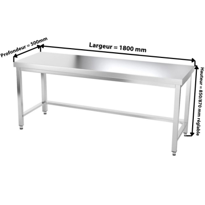 Table inox 1800 x 500 mm avec renfort / GOLDINOX