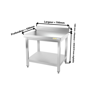 Table inox soubassement 700 x 500 mm adossée / GOLDINOX