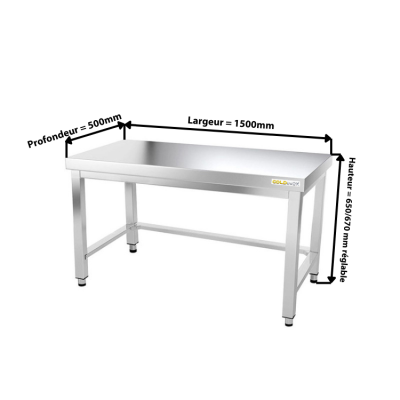 Table inox soubassement 1500 x 500 mm avec renfort / GOLDINOX