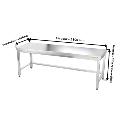 Table inox soubassement 1800 x 500 mm avec renfort / GOLDINOX