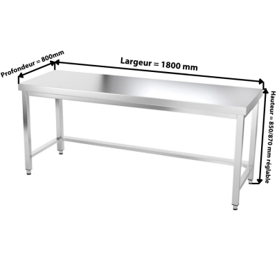 Table inox 1800 x 800 mm avec renfort / GOLDINOX