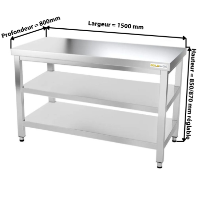 Table inox 1500 x 800 mm avec 2 étagères / GOLDINOX