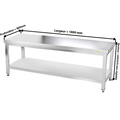 Table inox soubassement 1800 x 800 mm / GOLDINOX 