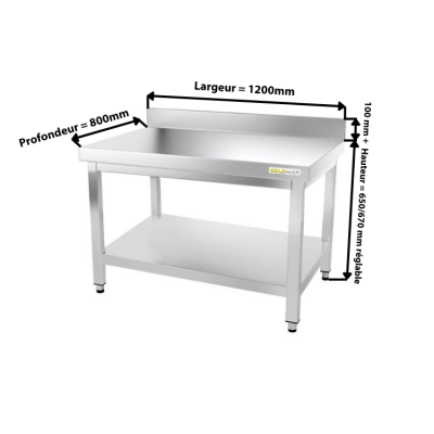 Table inox soubassement 1200 x 800 mm adossée / GOLDINOX 