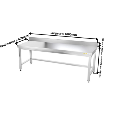 Table inox soubassement 1800 x 800 mm adossée avec renfort / GOLDINOX 